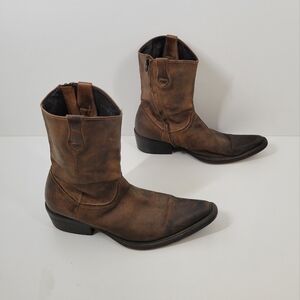 Steve Madden Designer Leather P Custer Side Zip Western Cowboy Custer Boots